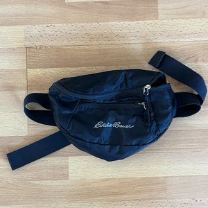 Eddie Bauer 2 Pouch Stowaway Waist Fanny Pack Navy Blue Hiking Traveling Running
